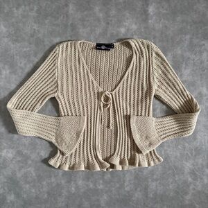 beige crochet knit front tie boho cardigan